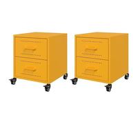 Eleganz 2 mesitas de noche de acero laminado en frío, color amarillo mostaza, modernas y estables (36 x 39 x 43,5 cm) para dormitorios y habitaciones de invitados, ahorro de espacio y duradero