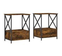 Eleganz 2 mesitas de noche de roble ahumado, 50 x 41 x 65 cm, de madera y hierro, modernas y estables para dormitorios y habitaciones de invitados, ahorra espacio y es duradero