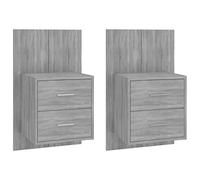 Eleganz 2 mesitas de noche gris Sonoma - Mesillas de noche modernas de pared de madera, ahorra espacio y estable, perfectas para dormitorios pequeños