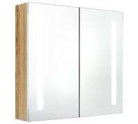 Eleganz Armario con espejo de baño blanco y aspecto de roble, 62 x 14 x 60 cm, moderno armario de baño con iluminación, MDF con revestimiento de resina de melamina y cristal, solución de