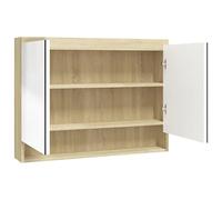 Eleganz Armario con espejo para baño de 80 cm, color blanco y roble MDF con superficie de melamina y cristal, elegante juego de muebles de baño para un ambiente moderno