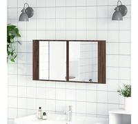Eleganz - Armario con espejo para cuarto de baño en color marrón y roble | 90 x 12 x 45 cm | madera y acrílico | Espacio de almacenamiento moderno con iluminación