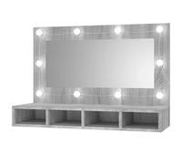 Eleganz Armario con espejo Sonoma gris 90 cm - Muebles de baño de madera y acrílico - Espejo de baño moderno con iluminación - Espacio para accesorios de baño