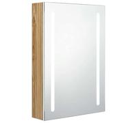 Eleganz Armario de baño blanco y aspecto de roble, 50 x 13 x 70 cm, MDF con revestimiento de resina de melamina y cristal, armario moderno con espejo para baño con iluminación, optimización del