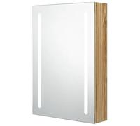 Eleganz Armario de baño con aspecto de roble, 50 x 13 x 70 cm, tablero DM con revestimiento de resina de melamina y cristal, moderno armario con espejo con iluminación para baño, dormitorio o pasillo