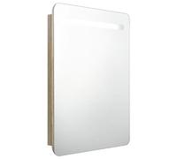 Eleganz Armario de baño con aspecto de roble de 60 cm, moderno armario con espejo de baño de MDF con revestimiento de resina de melamina y cristal, espacio para armario bajo el lavabo, iluminación