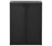 Eleganz Armario de jardín negro 65 x 45 x 88 cm, aspecto de ratán de polipropileno, resistente a la intemperie, para terraza y jardín, 100% polipropileno, ahorra espacio y es duradero