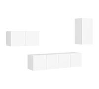 Eleganz Armario de TV de 4 piezas, color blanco, material de madera para altavoces y multimedia, espacio de almacenamiento moderno para sala de estar y teatro en casa, ahorra espacio y elegante