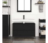 Eleganz Armario para debajo del lavabo con cajones en color negro y roble - Juego de muebles de baño de madera y acero - elegante y ahorra espacio