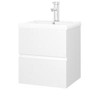 Eleganz Armario para debajo del lavabo con lavabo empotrado, color blanco, juego de muebles de baño de madera, ahorra espacio y es duradero, perfecto para baño de invitados y baños pequeños