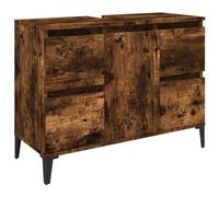 Eleganz Armario para debajo del lavabo de roble ahumado, 80 x 33 x 60 cm, juego de muebles de baño de madera y metal, duradero y moderno para un diseño de baño elegante