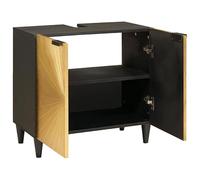 Eleganz Armario para fregadero con estante, madera de mango maciza, negro y dorado, 62 x 33 x 58 cm, elegante juego de muebles de baño, duradero y práctico