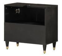 Eleganz Armario para lavabo de madera maciza de mango 62 x 33 x 58 cm con acabado negro, elegante juego de muebles de baño de madera y hierro, duradero y ahorra espacio