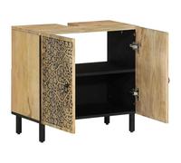 Eleganz Armario para lavabo de madera maciza de mango, 62 x 33 x 58 cm, juego de muebles de baño con acabado natural y refuerzo de hierro, elegante y duradero para baños modernos