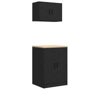 Eleganz Armarios de garaje 2 unidades de madera negra - encimera de madera maciza de pino, almacenamiento comercial resistente para taller y garaje