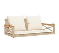 Eleganz Banco colgante con cojín de ratán sintético - Asiento de jardín para terraza y jardín - Acero con recubrimiento de polvo y madera maciza de acacia con acabado al aceite - Cómodo y resistente a