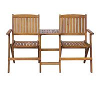 Eleganz Banco de jardín plegable con mesa de té de 140 cm de madera maciza de acacia - Asiento de jardín duradero con acabado de aceite natural para terraza y jardín