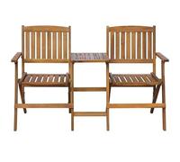 Eleganz Banco de jardín plegable de 140 cm de madera maciza de acacia con mesa de té, muebles de jardín duraderos para terraza y jardín, acabado de aceite natural para resistencia a la intemperie