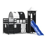 Eleganz Cama alta infantil con torre en blanco y negro, 80 x 200 cm, madera de pino, cama alta con tobogán o escritorio, cuna estable y duradera para habitaciones pequeñas