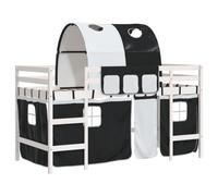Eleganz Cama alta infantil con túnel y tobogán, 80 x 200 cm, madera de pino, color blanco y negro, cama de juegos estable con opción de escritorio, ahorra espacio para habitaciones pequeñas