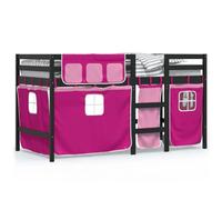 Eleganz Cama alta para niños con cortinas, 80 x 200 cm, madera maciza de pino para un sueño seguro y acogedor, perfecta para habitaciones infantiles con optimización de espacio