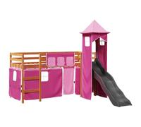 Eleganz Cama alta para niños con torre rosa de 80 x 200 cm de madera maciza de pino - Cama alta estable con tobogán o escritorio para niños pequeños y habitaciones infantiles