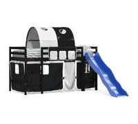 Eleganz Cama alta para niños con túnel, color blanco y negro, madera de pino de 80 x 200 cm, cama alta estable con tobogán para habitaciones infantiles, cama doble que ahorra espacio para espacios