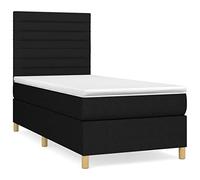 Eleganz Cama con somier con colchón, 100 x 200 cm, moderna cama de tela para dormitorio, comodidad y estabilidad, color negro, ideal para espacios pequeños