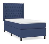 Eleganz Cama con somier con colchón, 100 x 200 cm, tejido azul, cómodo sistema de dormir para dormitorio, duradero y elegante, ideal para espacios pequeños