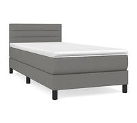 Eleganz Cama con somier con colchón, 100 x 200 cm, tela gris oscuro, moderna cama de dormitorio con cómodo colchón de muelles para un sueño reparador
