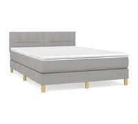 Eleganz Cama con somier con colchón, 140 x 200 cm, tela gris claro, moderna cama de dormitorio con alto confort para un sueño reparador, ideal para espacios pequeños