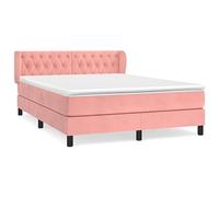 Eleganz Cama con somier con colchón, 140 x 200 cm, terciopelo rosa, sistema de sueño de lujo para dormitorio, gran comodidad y suspensión estable, perfecta para un sueño reparador