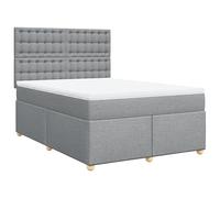 Eleganz Cama con somier con colchón, 160 x 200 cm, tela gris claro, cómoda cama para dormitorio, duradera y estable, soporte óptimo para un sueño reparador