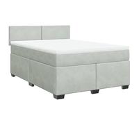 Eleganz Cama con somier con colchón, 160 x 200 cm, terciopelo gris claro, cama de dormitorio moderna con gran comodidad para un sueño reparador