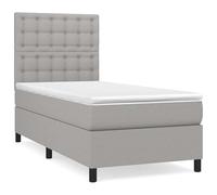 Eleganz Cama con somier con colchón, 80 x 200 cm, tela gris claro, cómodo sistema de sueño para dormitorio, duradero y de apoyo para un sueño reparador