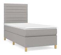 Eleganz Cama con somier con colchón, 80 x 200 cm, tela gris claro, moderna cama de dormitorio con gran comodidad para un sueño reparador