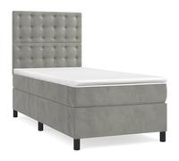 Eleganz Cama con somier con colchón, 80 x 200 cm, terciopelo gris claro, cama moderna para dormitorio para un sueño reparador, comodidad premium y aspecto elegante