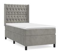 Eleganz Cama con somier con colchón, 80 x 200 cm, terciopelo gris claro, sistema de sueño de lujo para un sueño reparador, diseño moderno para dormitorio