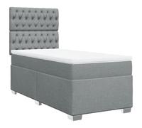 Eleganz Cama con somier con colchón, 90 x 200 cm, color gris claro, moderna cama de dormitorio con funda de tela para un sueño reparador, ahorra espacio y es duradera