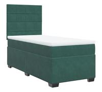 Eleganz Cama con somier con colchón, 90 x 200 cm, tela de terciopelo verde oscuro, cama con somier para dormitorio, cómoda cama doble con colchón, diseño de lujo para un sueño reparador