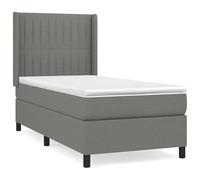 Eleganz Cama con somier con colchón, 90 x 200 cm, tela gris oscuro, moderna cama de dormitorio para un sueño reparador, ahorra espacio y es duradera