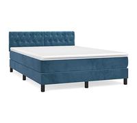 Eleganz Cama con somier con colchón de 140 x 190 cm, funda de terciopelo azul oscuro, sistema de sueño de lujo para dormitorio, comodidad y estabilidad para un sueño reparador
