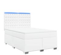 Eleganz Cama con somier con colchón de 140 x 200 cm de piel sintética blanca - Moderna cama de dormitorio con gran comodidad para un sueño reparador