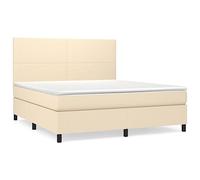 Eleganz Cama con somier con colchón de 180 x 200 cm - Cama de lujo para dormitorio, tela crema, soporte ortopédico y transpirable, perfecto para un sueño reparador