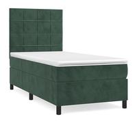 Eleganz Cama con somier con colchón de 90 x 190 cm de terciopelo verde oscuro - Moderno juego de cama para dormitorio con acolchado de alta calidad y suspensión estable, ideal para un sueño reparador