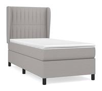Eleganz Cama con somier con colchón de 90 x 190 cm, tela gris claro, cómoda cama para dormitorio, duradera y elegante para un sueño reparador