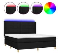 Eleganz Cama con somier con colchón y 180 x 200 cm negro - Moderna cama de dormitorio con funda de tela, iluminación y gran comodidad para un sueño reparador