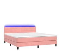 Eleganz Cama con somier de 160 x 200 cm con colchón y terciopelo rosa - Moderna cama de dormitorio para un sueño reparador, diseño elegante con iluminación