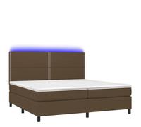 Eleganz Cama con somier de 200 x 200 cm con colchón y luz, tejido marrón oscuro para dormitorio, diseño moderno y gran comodidad para un sueño reparador