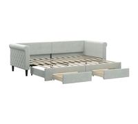 Eleganz Cama de día extensible con cajones, 80 x 200 cm, terciopelo gris claro, cama de invitados que ahorra espacio para espacios pequeños, solución de almacenamiento para más orden
